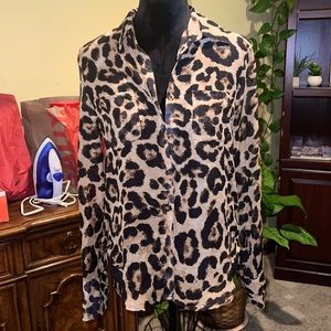 NWOT SHEIN sheer leopard print button down shirt